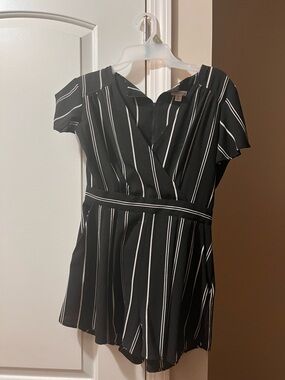 Women's Black Striped Wrap Romper
